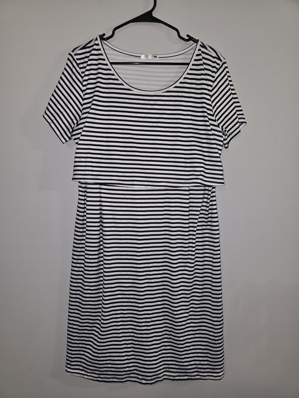 Nursing-Friendly Black and White Striped Midi Dress